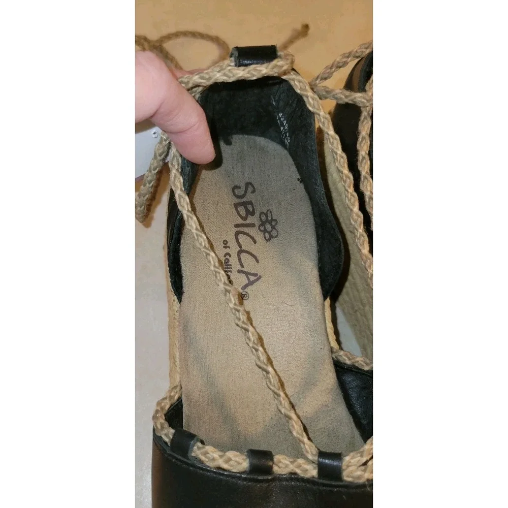 Sbicca Espadrille Womens 9M Black Round Toe Laced Up Wedge Heel Casual Suede‎